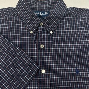 Ralph Lauren Blake Shirt Mens XL Short Sleeve Plaid Button Navy Red Preppy